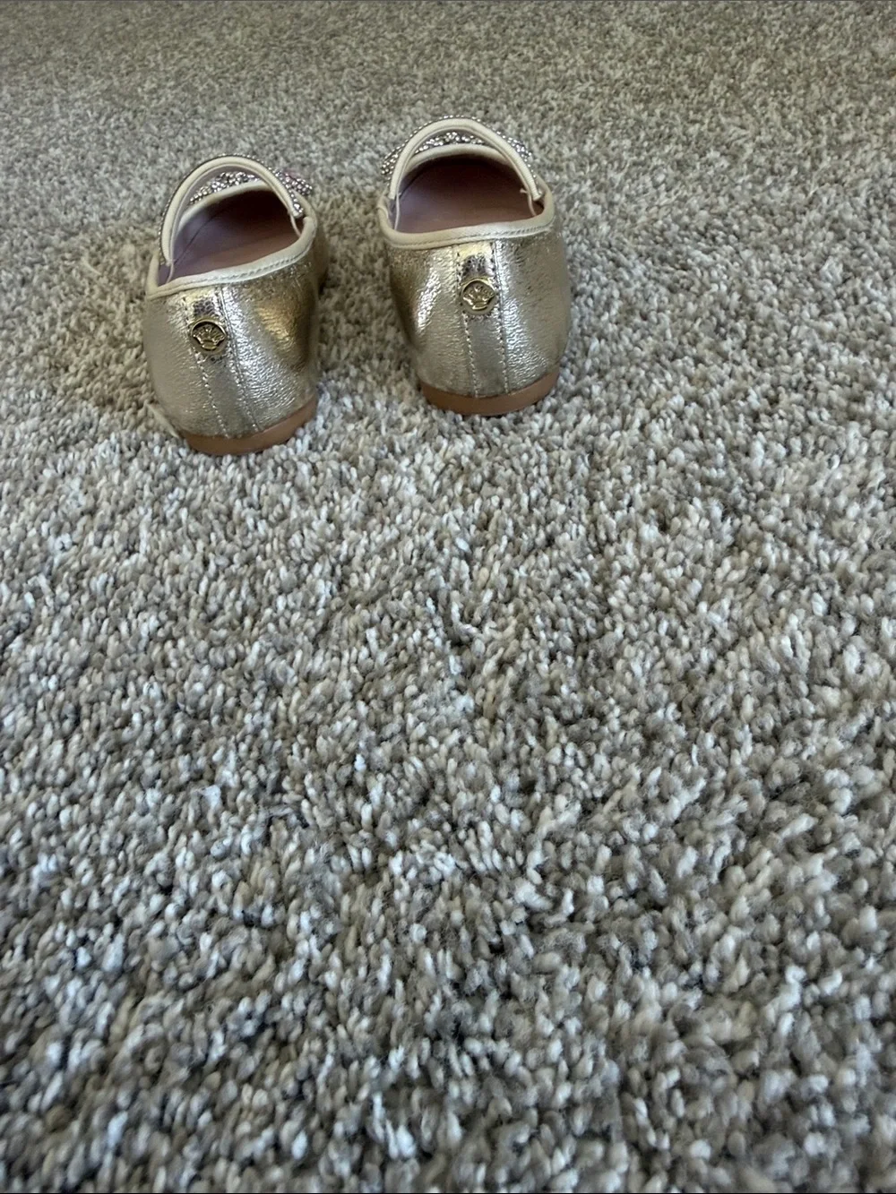 Nina Girls Metallic Gold Ballet Flats with Rhinestone Bow